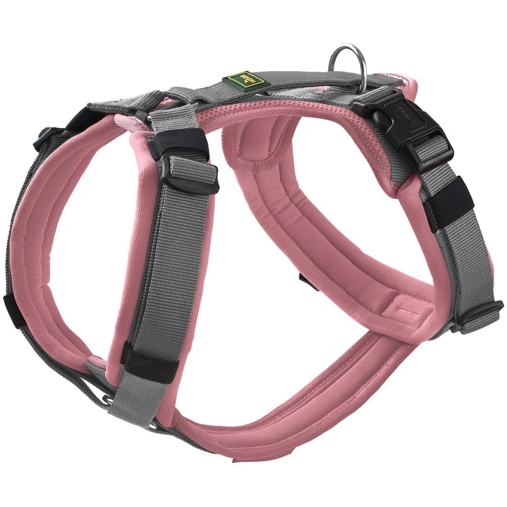 HUNTER Pettorina per cani MALDON UP, colore: rosa antico/grigio, morbido e confortevole, altamente riflettente grazie allo scotchlite 3M, regolabile in 4 posizioni, con manico imbottito (da S-M